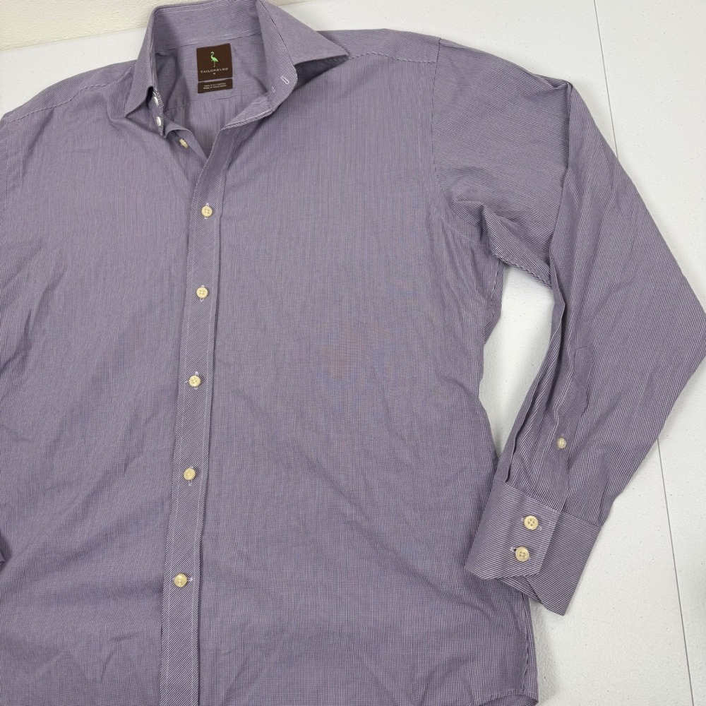 Tailorbyrd Mens Purple Micro Check‎ 100% 2-Ply Cotton Button Down Shirt Size M - Picture 7 of 8